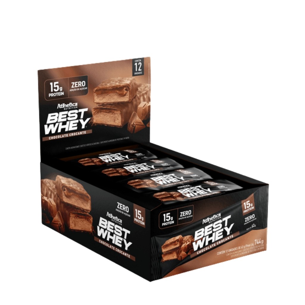 Kit 12 Barra Best Whey 15g Chocolate Crocante Atlhetica Nut.