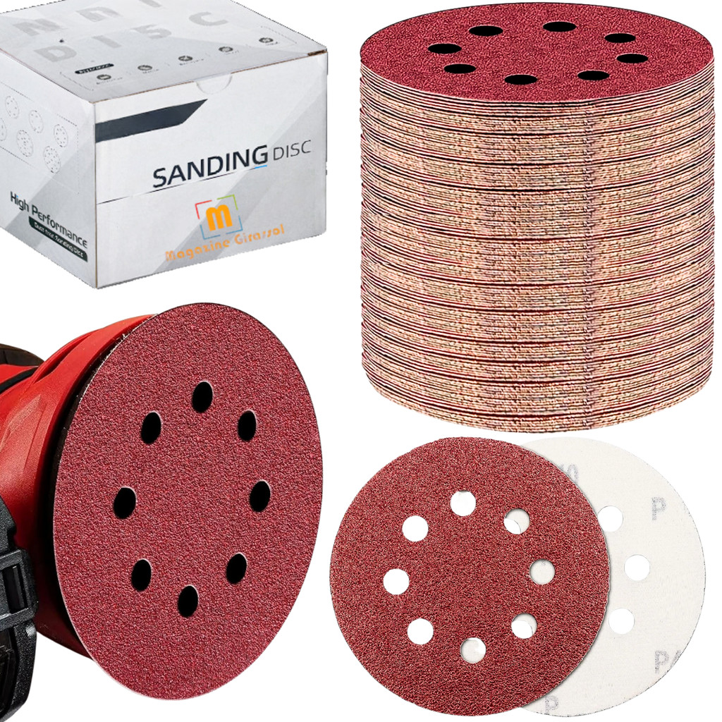 30 X Lixas Disco Grão 5 Polegadas 125mm 8 Furos Lixadeira Politriz KaQi em Oferta na Shopee