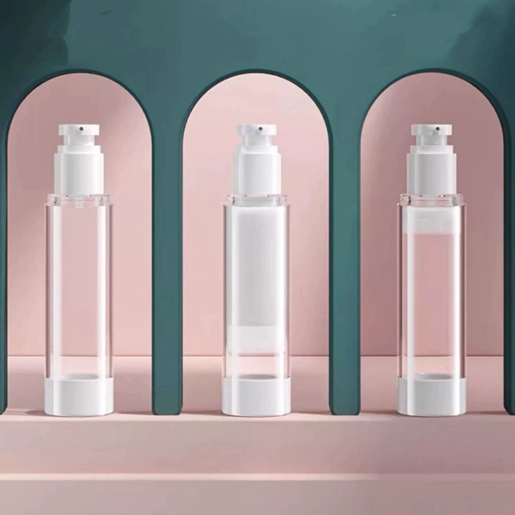 KIT1/3/5 pcsFrascos transparente Airless C/ Valvula Pump 50ml Recarregáveis para diaria ou viagem