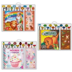 KIT LIVRO DE COLORIR + 12 LÁPIS + 12 BORRACHAS + ADESIVOS VALE DAS LETRAS ARCA DINO ESCOLAR PINTAR