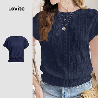 (Casual) Lovito Camisa de Alfaiataria para Primavera/verão Camiseta Azul Escura para Mulheres L150AD703