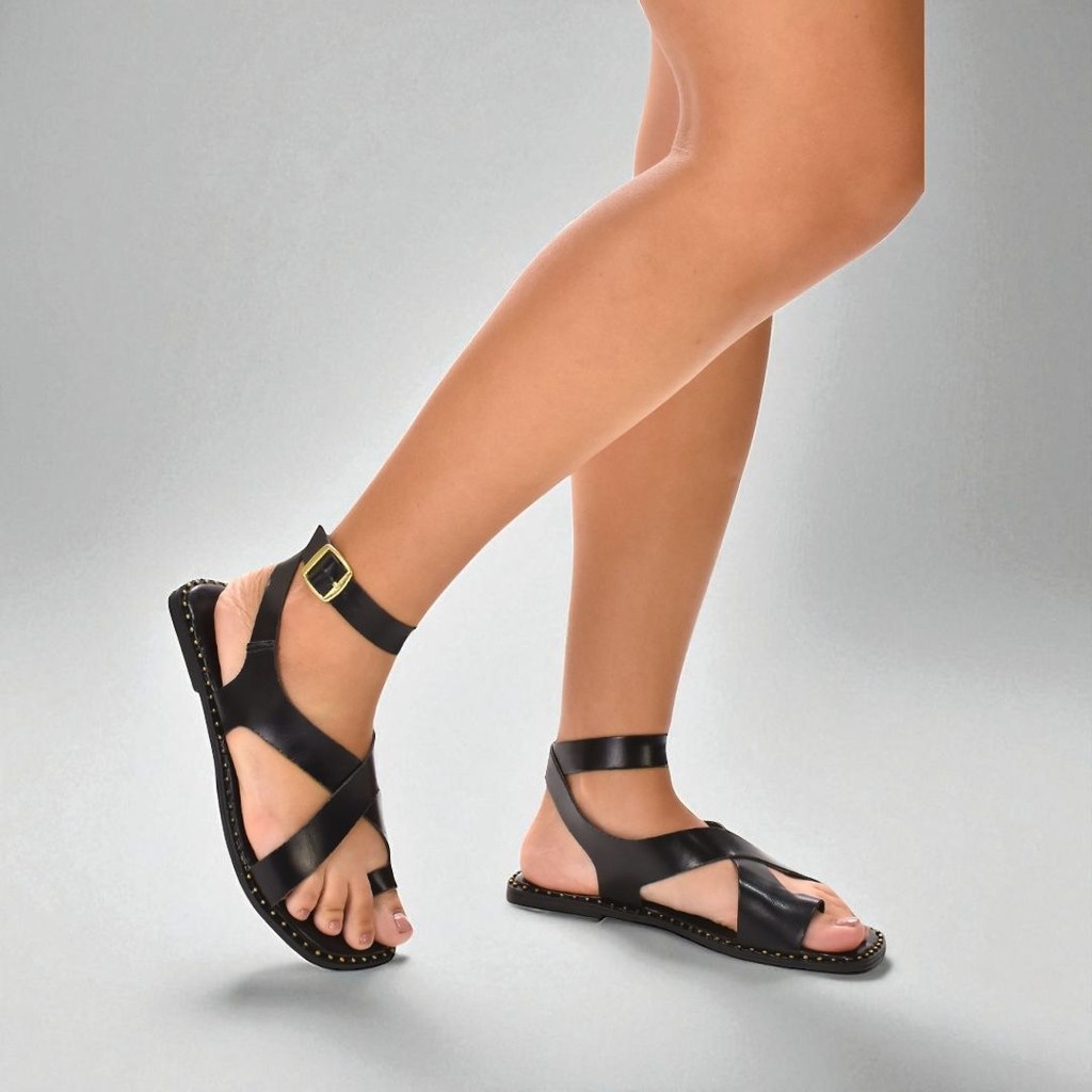 Sandália Rasteirinha Feminina Chinelo de Dedo Tiras Cruzadas Confortável Moda Rasteira Fivela