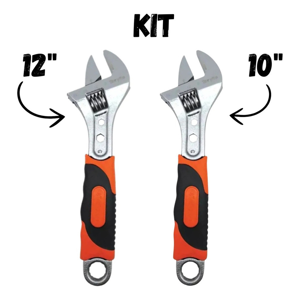 Kit Chave Inglesa Com Boca Ajustável 10 E 12 PolegadasProfissional - 2 Peças