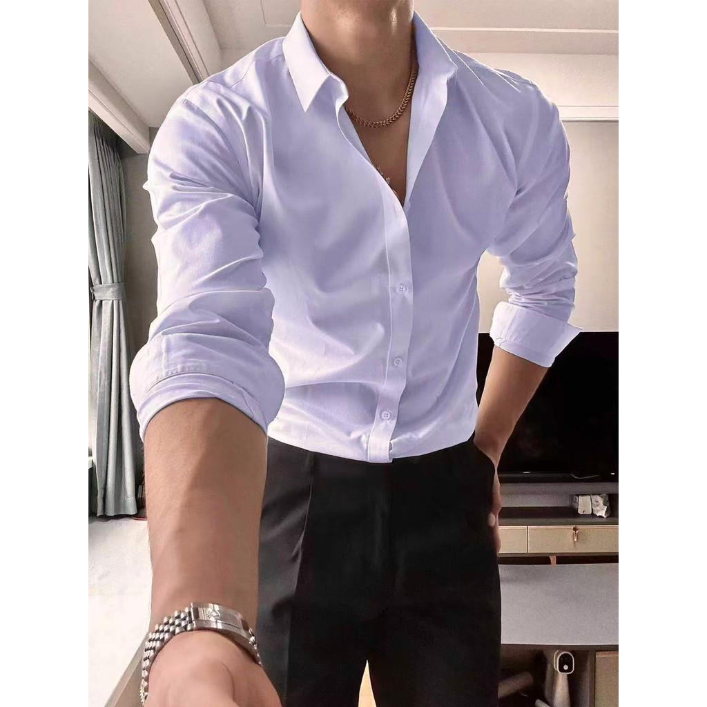 Camisa Social De Botao Masculina Manga Longa Tecido MicroFibra Silm Fit Toque Seda