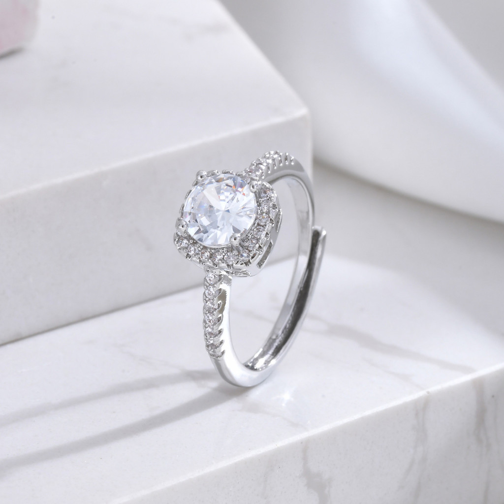 Vnox  Anel De Aço Mulher material De Cobre Zircônio Ajustável Da Moda Jóias De Amor Incrustado anel feminino aliança de prata em Oferta na Shopee