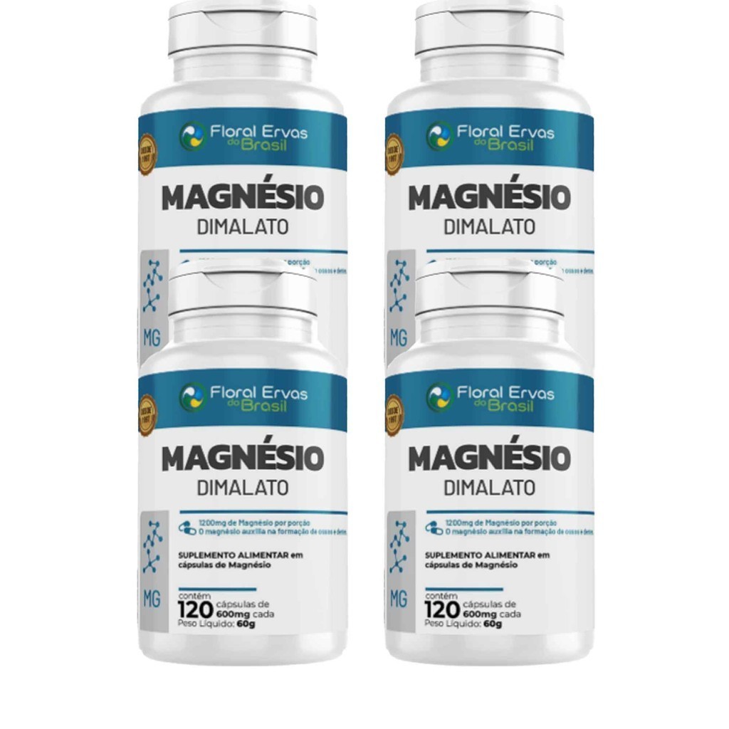 Kit 4x Magnésio Dimalato 500mg 4x120 Cápsulas Floral Ervas do Brasil