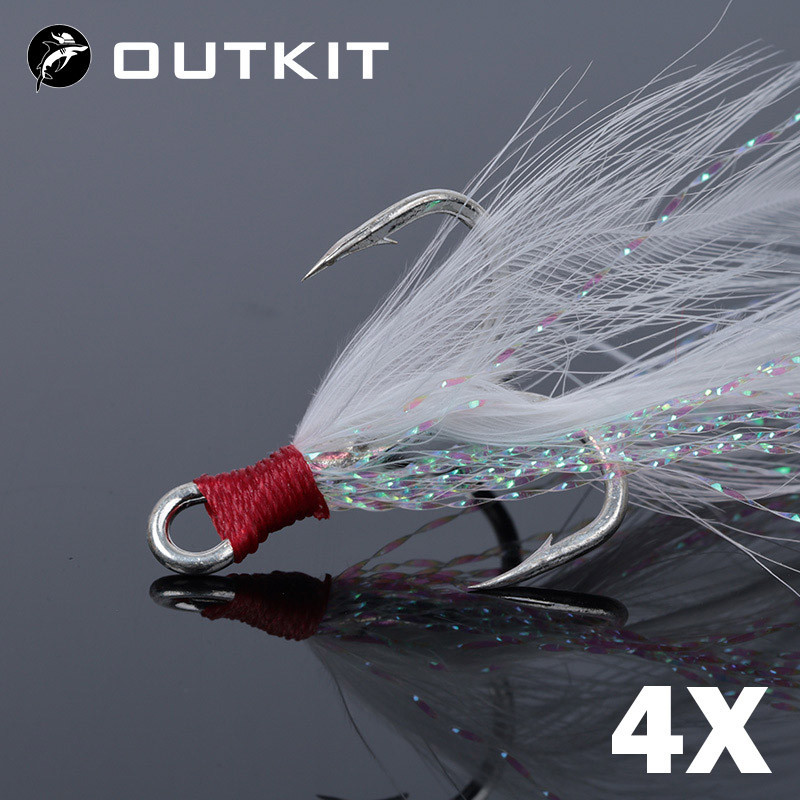 OUTKIT 10pcs Lure Treble Hooks 4X Força Com Anzol De Pena Pesca Anzóis Barbados De Aço Carbono Mais Fortes em Oferta na Shopee