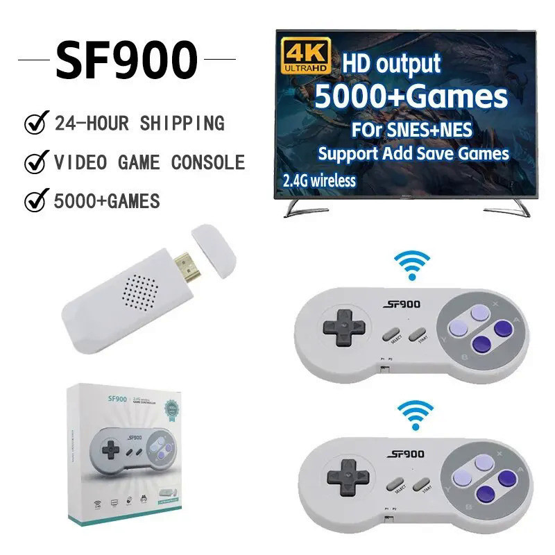 Jogo Retro Portátil SF900 Console SNES NES Construído Em 5000 Jogos HDMI Video TV Stick 2.4G Controlador Sem Fio