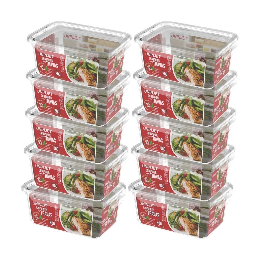 Kit 10 Pote De Plástico Container Com 4 Travas Resistente Design Moderno Prático 800ml