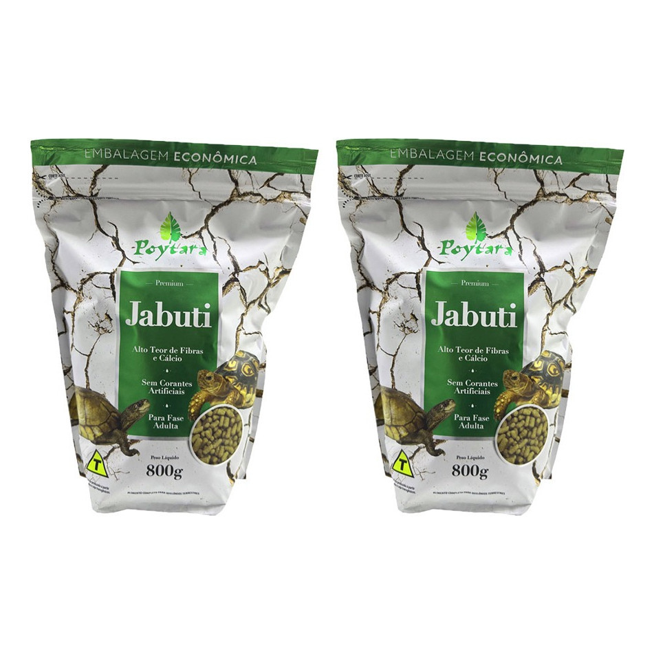 Kit 2 Ração Para Jabuti Tartaruga Poytara Ziplock 800g