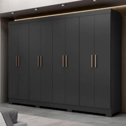 Guarda Roupa Casal Paris Com Pés 8 Portas Mdp Preto Fosco Maxel Preto