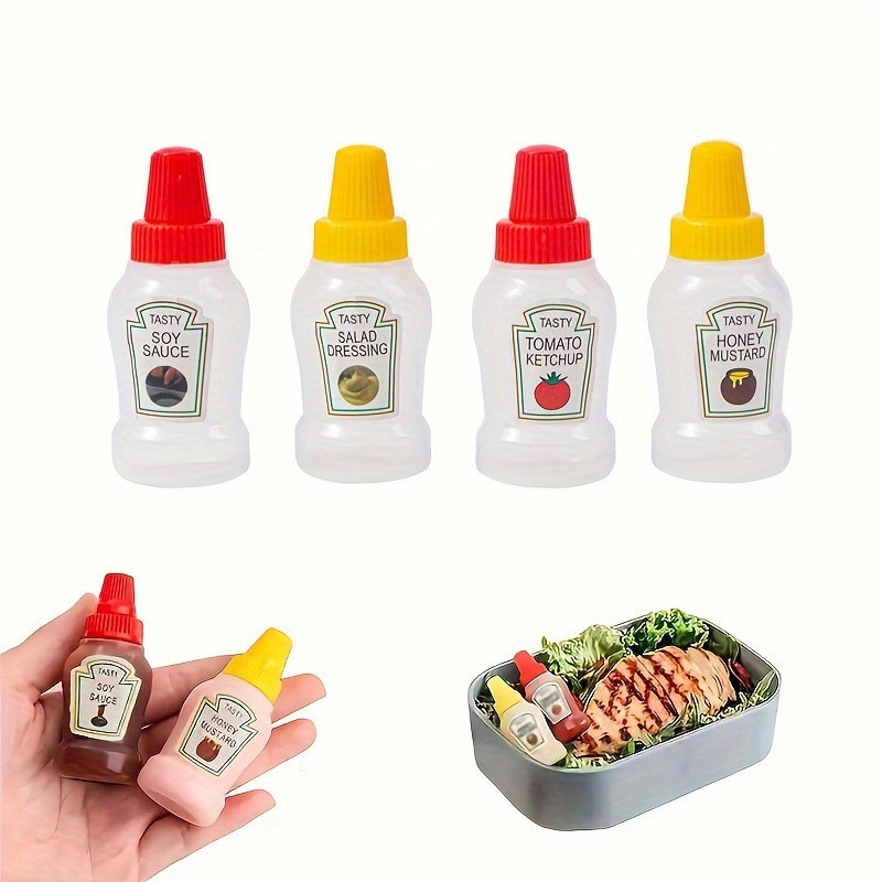 Conjunto de 4 Peças Mini Ketchup Portátil para Cozinha, Camping, Escritório e Escola