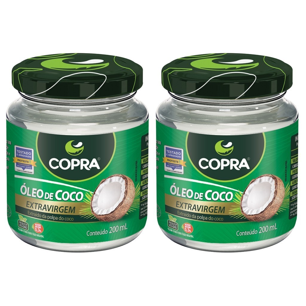 Kit com 2 unidades Óleo de Coco Extra Virgem 200ml Copra