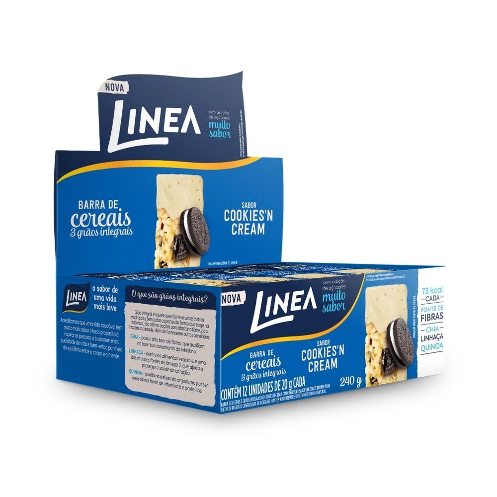 Barra De Cereais Cookies'N'Cream Linea 12un De 20G Zero Adição De Açúcares em Oferta na Shopee