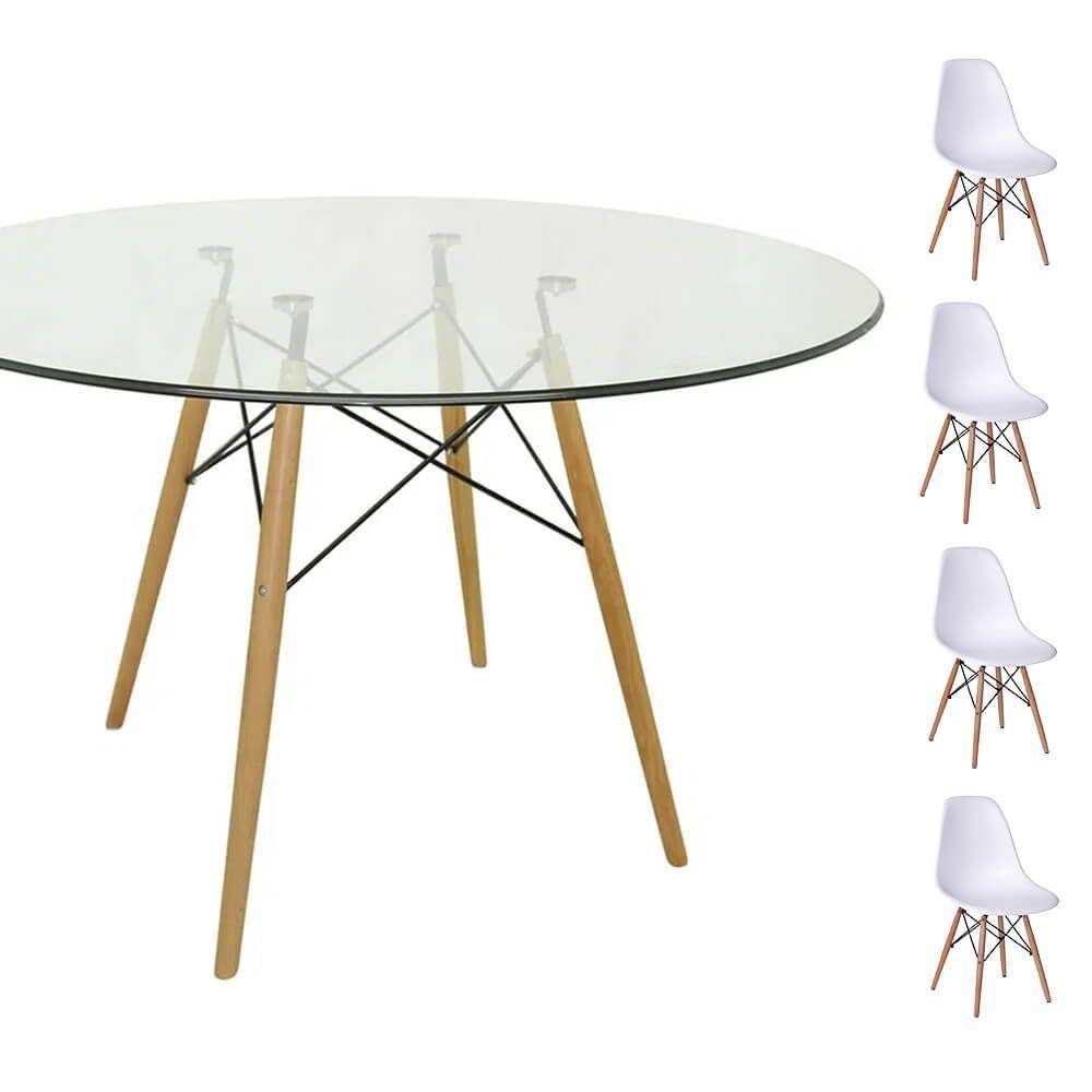 Conjunto Mesa Eames 90cm + 4 Cadeiras Branca - Home & Living