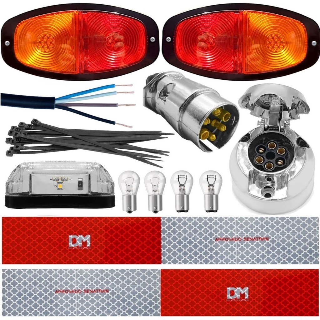 Kit Instalação Elétrica Lanterna Carretinha Cromado 6 polos Reboque Completo cabo 4 Metros em Oferta na Shopee