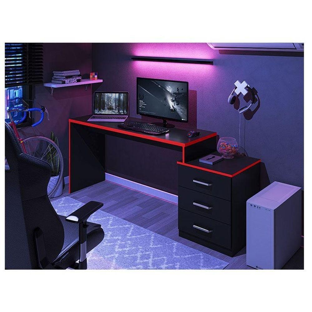 Mesa Para Computador Gamer Ambiente Drx 5000 Preto Trama Vermelho - Móveis Leão - Home & Living