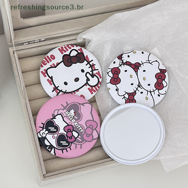 【 HOT-A 】 Sanrio Hello Kitty Anime Kawaii Maquiagem Fofa Mirror Cartoon Capa Deslizante Portátil Pequenos Espelhos Redondos Presentes Para Meninas (br)