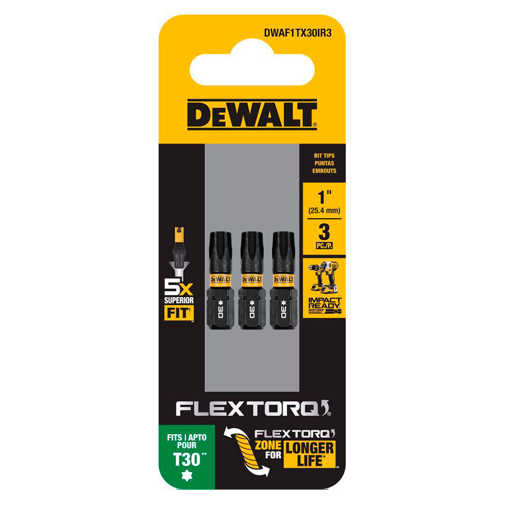 Kit com 3 Bits Torx de Impacto T30 x 25mm Flextorq Dewalt DWAF1TX30IR3