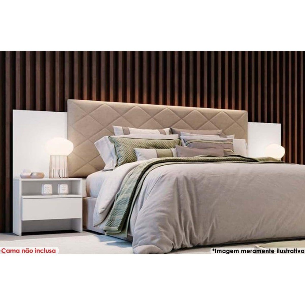 Cabeceira Cama Box Madeirado Branco Casal Everest Plus 2 Mesas c/ 2 Gavetas Branco - Novo Horizonte - Home & Living