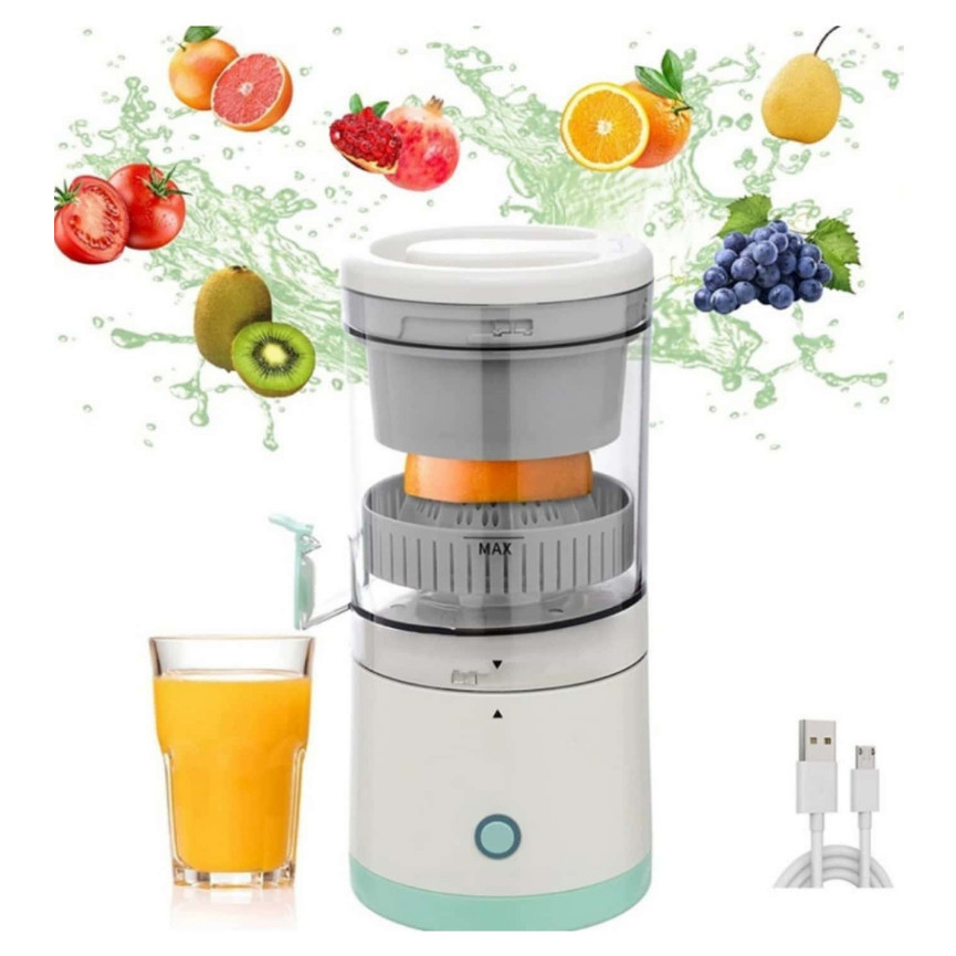 Espremedor Elétrico Laranja Limão Frutas 400ML P/ Fazer Sucos USB Recarregável Inox