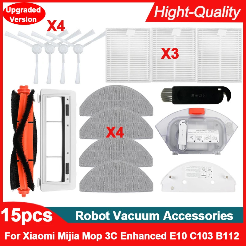 (Modelo compatível) XIAOMI Robô Vácuo 3C Melhorado E10 C103 B112 Side Brush , Mop Rag , Filtro , 2 Em 1 Tanque De Água