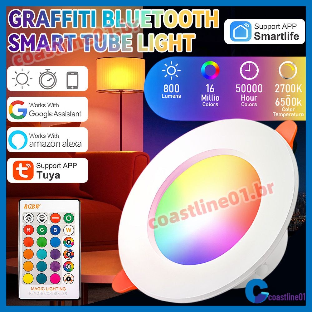 Downlight compatível com Bluetooth Spot colorido Lâmpada LED Recesso redondo Luminária par...