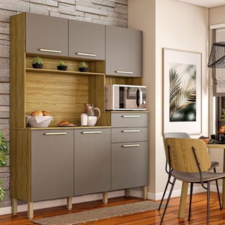 Cozinha Montesa 6 Portas E 2 Gavetas Freijó Gris - Kits Paraná em Oferta na Shopee
