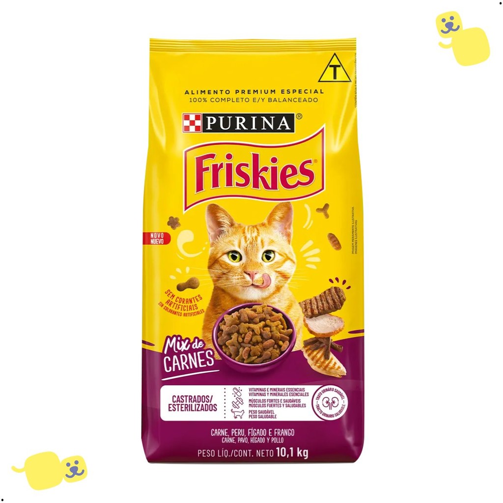 Alimento FRISKIES Ração Gatos Castrados Mix de carnes 10,1Kg Premium Especial Sem Corantes Cat