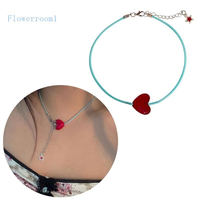 Flowerroom1 Fashion Red Heart Neck Chain Colar De Corrente De Coração Vermelho Doce Temperamento Clavícula Gargantilha Ajustável Jóias De Para Mulheres