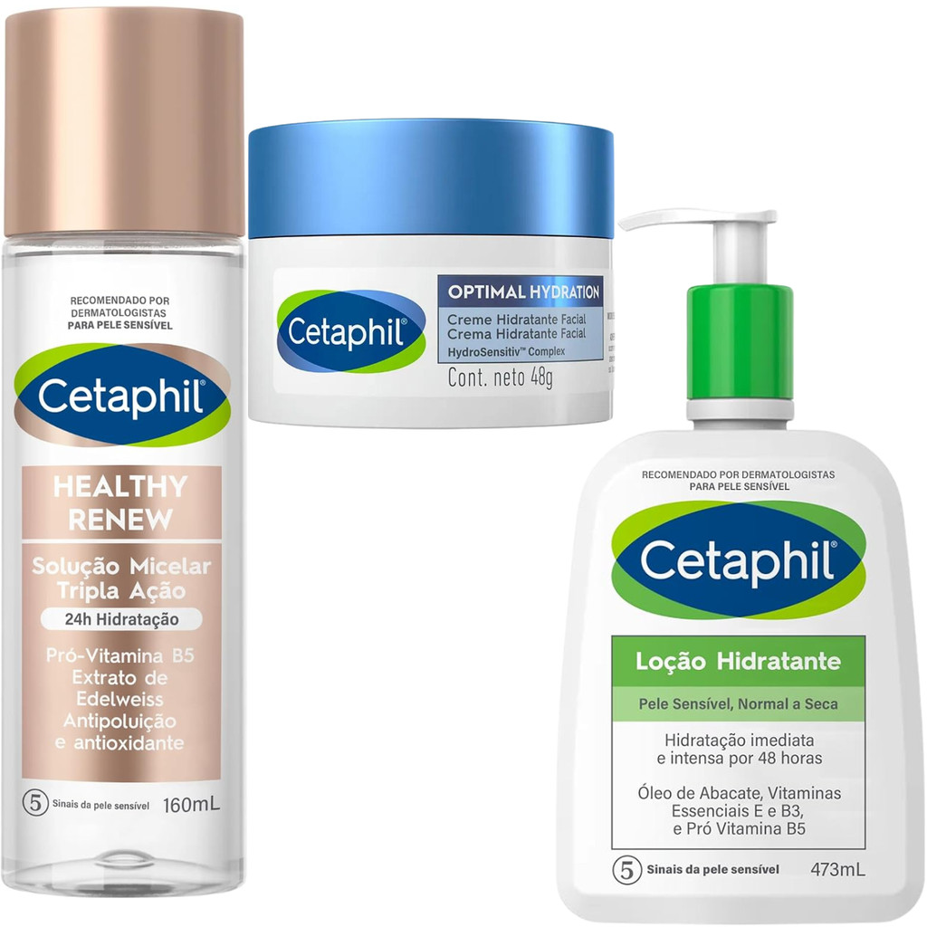 Kit Cetaphil Loção Hidratante Optimal Hydration Healthy Renew Creme Facial Rosto Corpo Antiacne