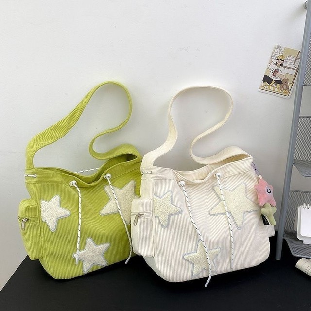 Bolsa Feminina de Ombro Estrela | Design Nicho | Veludo Sólido | Grande Capacidade | Tote para Estudante e Viagem | Cros