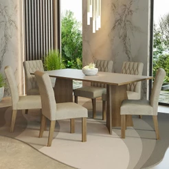 Conjunto Sala de Jantar Mesa Tampo de Madeira 6 Cadeiras Rustic/Crema/Imperial Madison Madesa