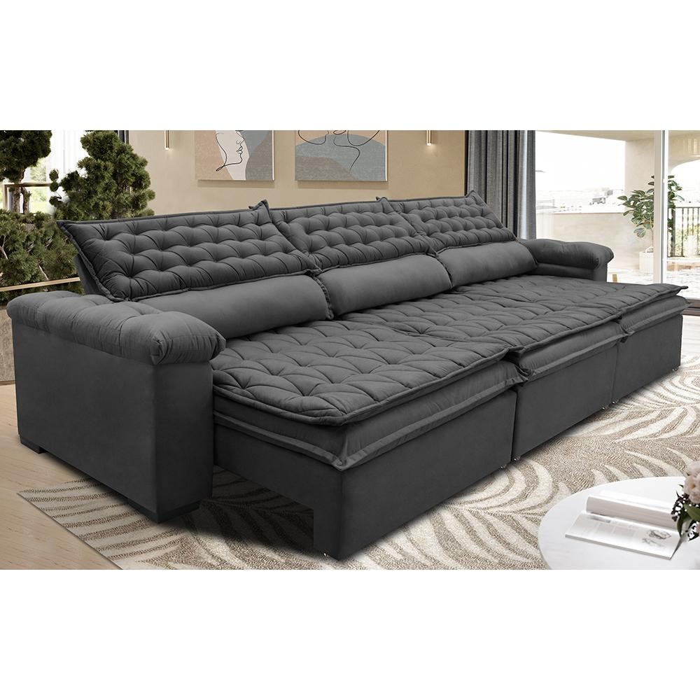 Sofá Retrátil e Reclinável 3,52m Molas Ensacadas Cama inBox Botonê Espuma Viscoelástico Cinza em Oferta na Shopee