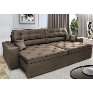 Sofá Retrátil e Reclinável 3,12m com Molas Cama inBox Estilo Suede Velusoft Café em Oferta na Shopee
