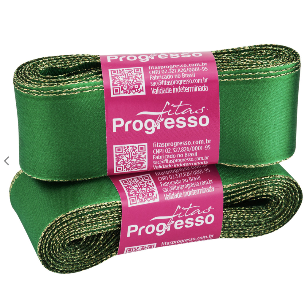Fita de Cetim Ourela Dourada 38 mm Cor 201 VERDE BANDEIRA 10 Mts Fitas Progresso - Inspire sua Festa Loja