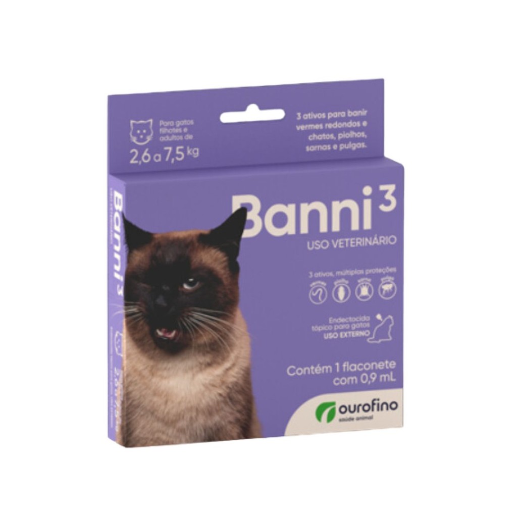 Banni 3 Antipulgas, Sarnas e Vermes Para Gatos até  7,5kg