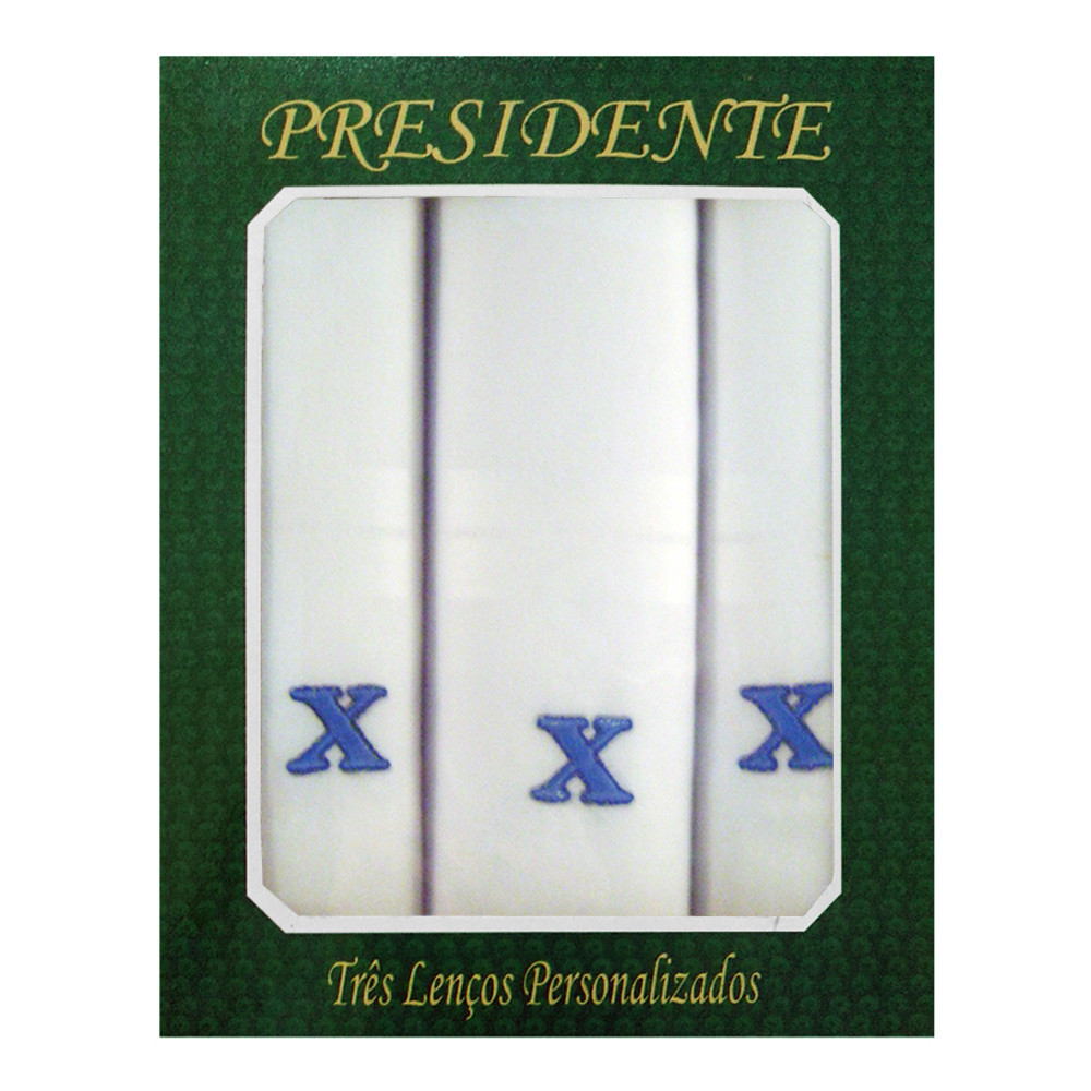 Caixa Lenço Masculino Iniciais Bordadas - Letra X