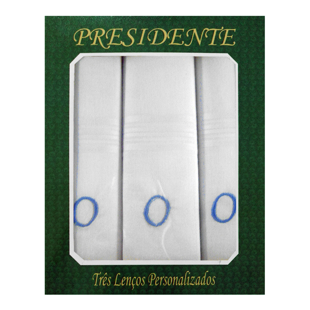 Caixa Lenço Masculino Iniciais Bordadas - Letra O