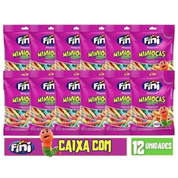 Bala Fini Gelatina Minhocas Cítrica Azedinha Caixa C/ 12un 90g FINI Flex SP