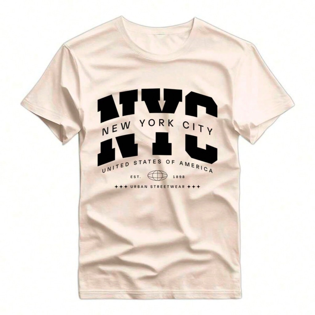 Camiseta masculina estampada com padrão nyc, Roupas de verão masculinas, Conjuntos masculinos
