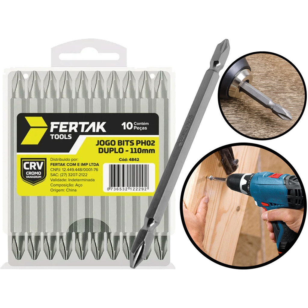 Conjunto De Bits Ponta Dupla Aço Cromo Vanádio Soltar E Apertar Parafusos 110mm 10 Peças - Home & Living