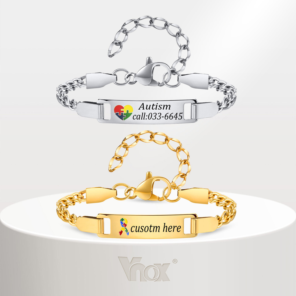 Pulseira Com Logotipo Do Autismo Vnox Para Crianças , Personalizada De Bebê Nome Personalizado