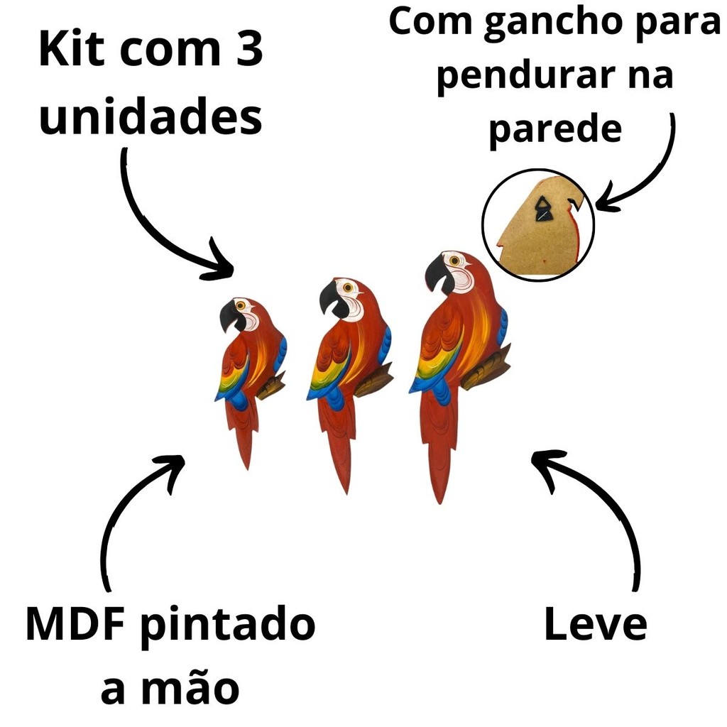 Trio De Arara P Decoração Kit Quadro Mdf Para Varanda Jardim Sacada Sitio — imagem 2 de 2