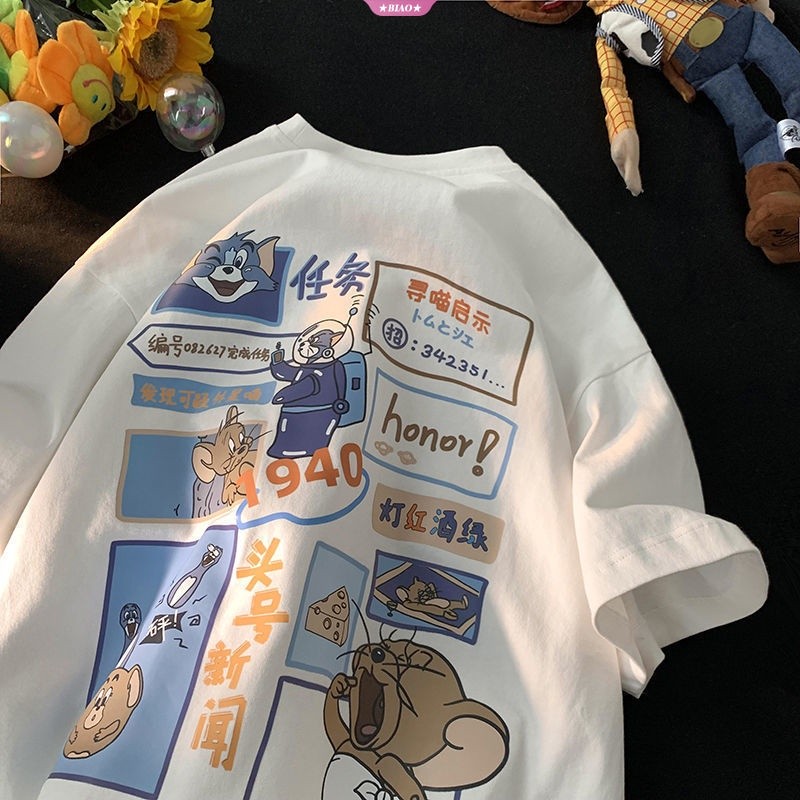 Camiseta Camisa Tom & Jerry Desenho Animado Novas Camisetas De Manga Curta Para Homens Mulheres Versão Simples Coreana S — imagem 2 de 2