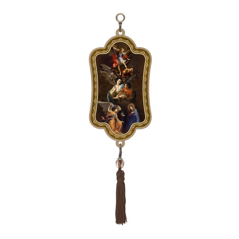 Adorno Escapulário De Porta Três Arcanjos com Pompom