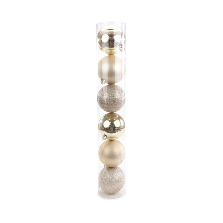 Bolas de Natal em Tubo - Brilho Metalico, Fosco e Glitter Nude - 8cm - 6 unidades - Cromus - Rizzo