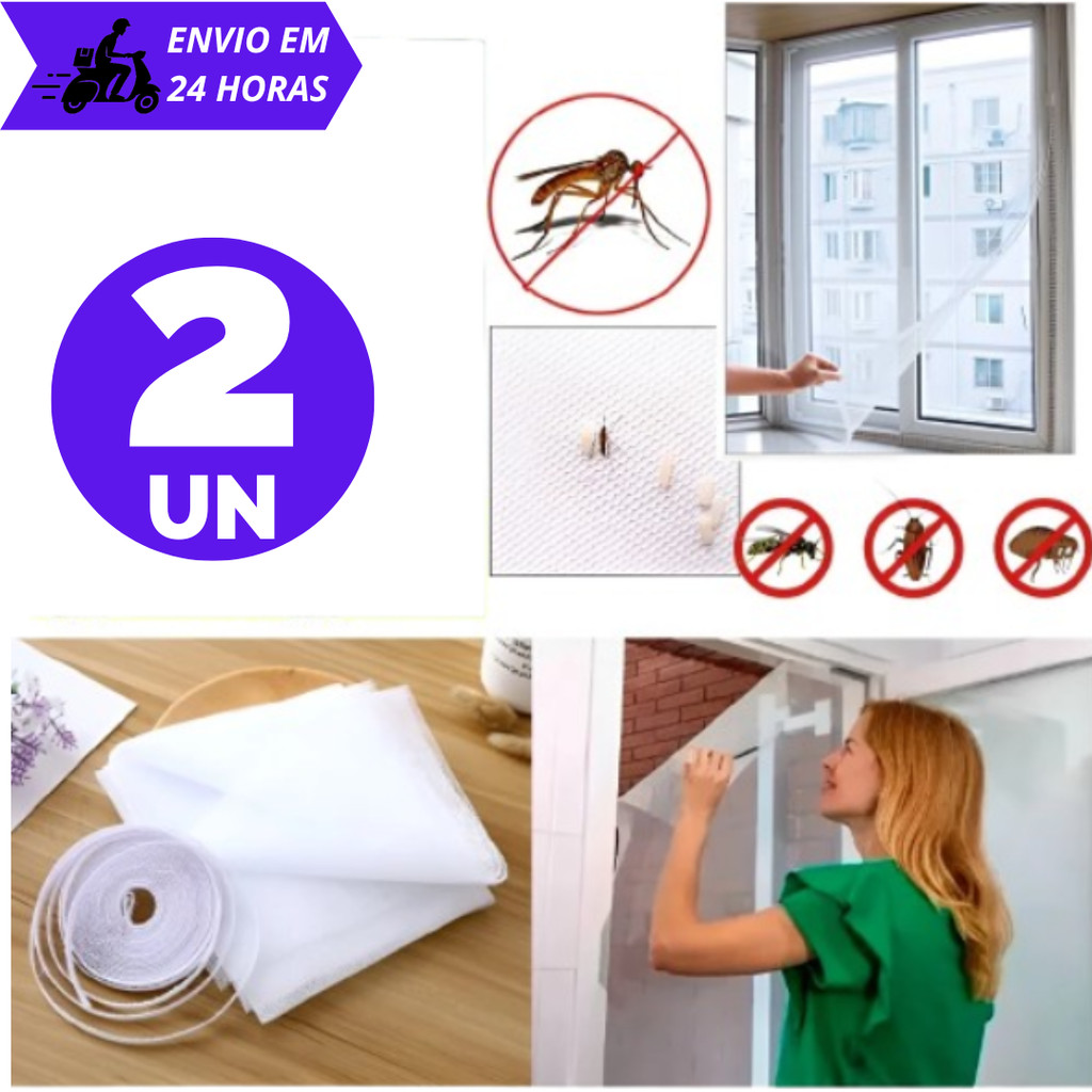 Kit 4/2 Unidades Tela Mosquiteiro Janela Ajustável 1,30M x 1,50M