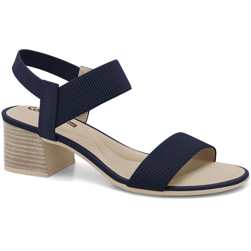 Sandália Feminina Salto Bloco Com Elástico Marinho Comfortflex 2456401-4 - Women Shoes
