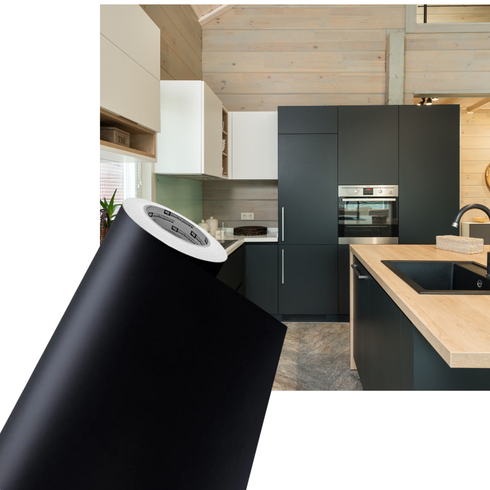 Papel Contact Adesivo Para Móveis Geladeira Eletros Portas Preto Fosco 2x0,50M